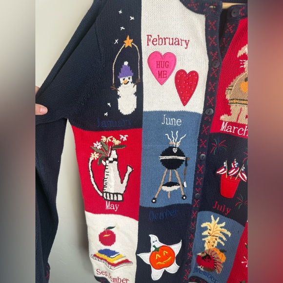 Vintage Quacker Factory Cardigan Sweater Year of Cheer Embroidered 90s Sweater - Picture 6 of 12